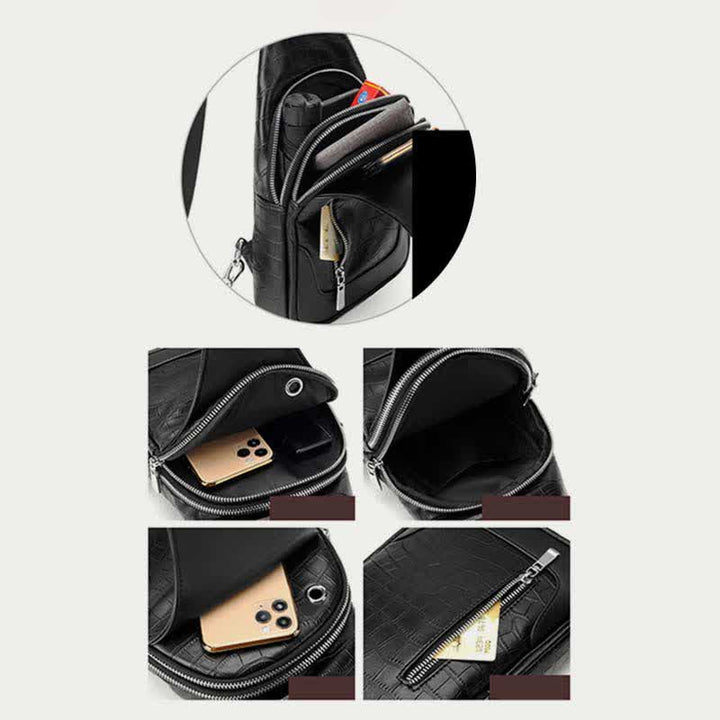 Sling-Rucksack aus Krokodil-Maserungsleder für Herren, Schultertasche, Reise-Tagesrucksack