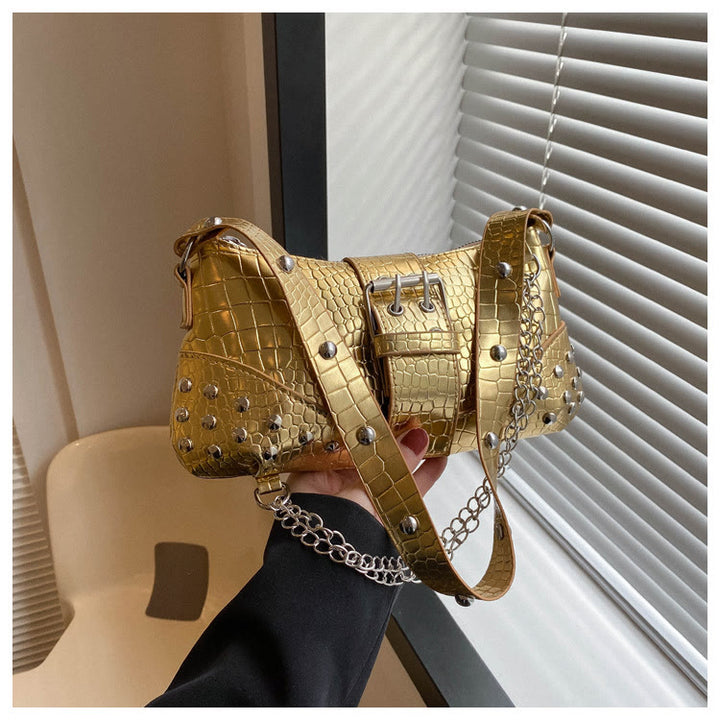 Umhängetasche für Damen, Krokodilmuster, Retro-Punk-Partytasche