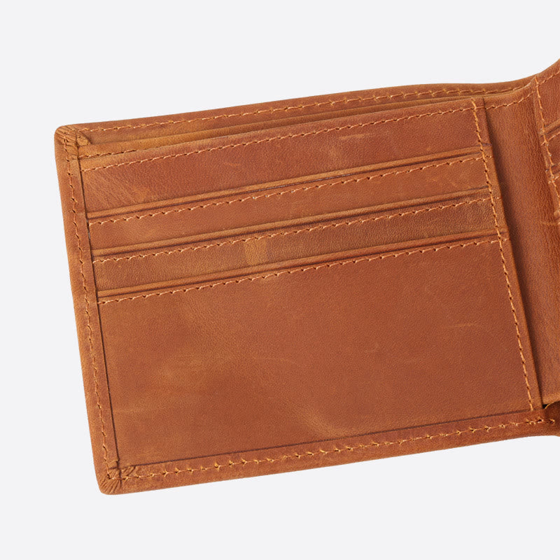 Es geht nur ums Geld. RFID-Geldbörse aus graviertem Leder für Männer