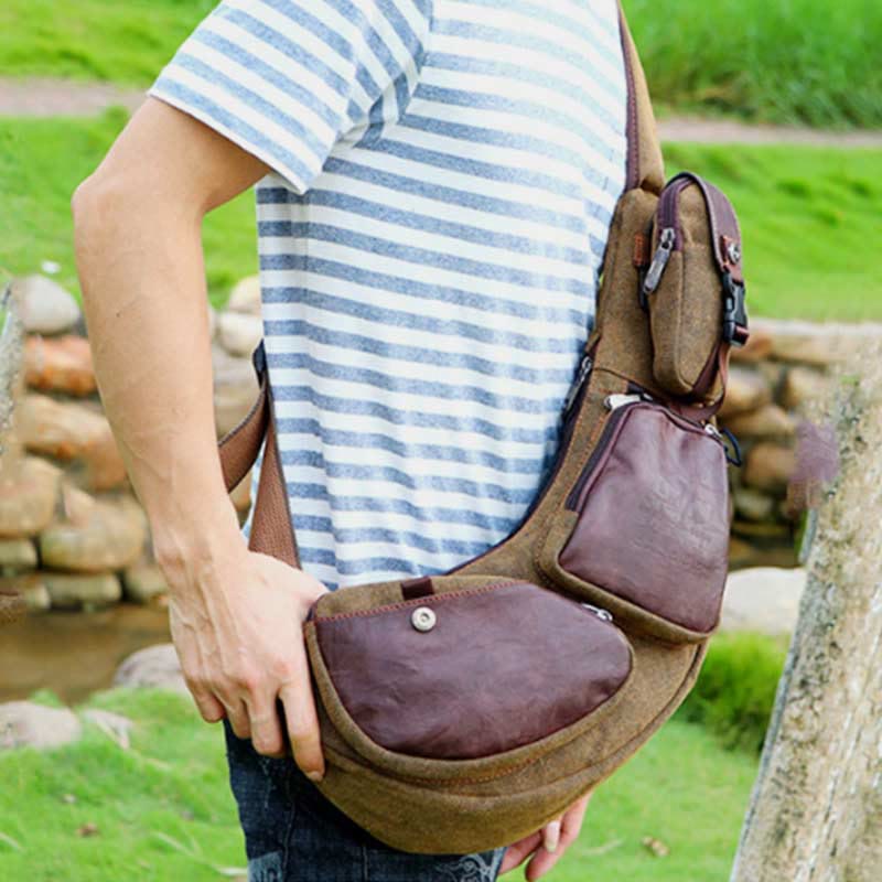 Sling Bag für Herren, sportlich, braun, Vintage-Canvas