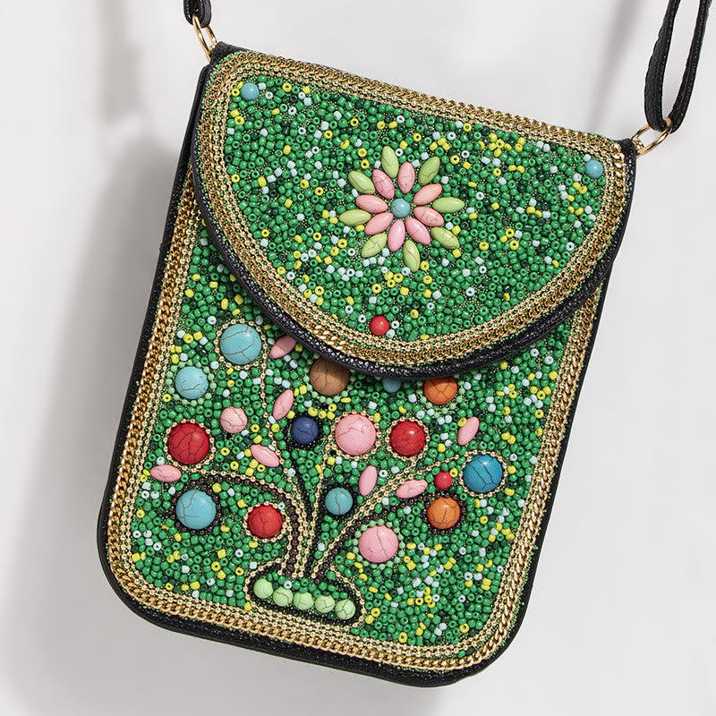 Bohemian Handytasche Damen Muschel Blumen Muster Magnetische Umhängetasche