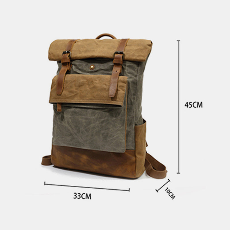 Canvas-Leder-Rucksack für College-Wochenendreisen, passend für 15,6-Zoll-Laptops