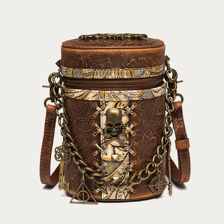 Vintage Umhängetasche Ausgefallene Totenkopf Design Leder Bucket Bag