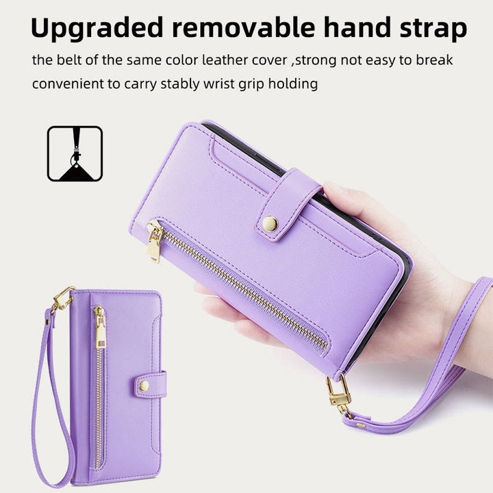Kunstleder Wallet Case Handyhülle für iPhone mit Schultergurt
