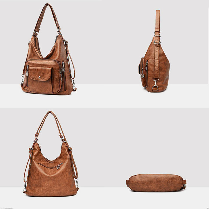 Einkaufstasche aus Leder im Vintage-Stil mit vielen Taschen und großer Kapazität