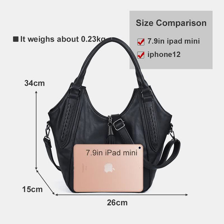 Hobo Bag für Damen mit Quaste, Damenhandtasche aus Leder, Umhängetasche