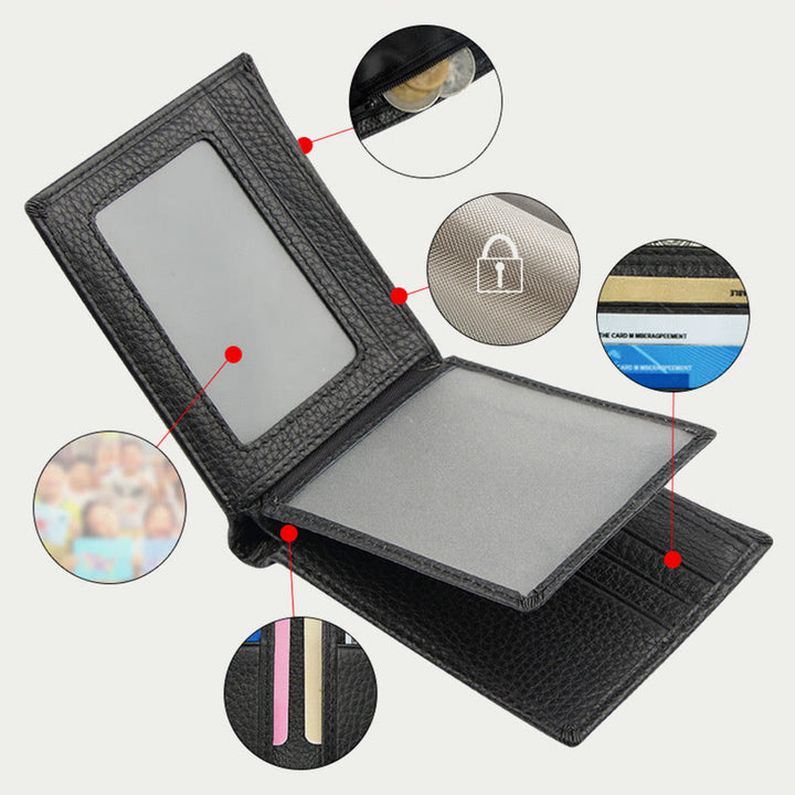 Ledergeldbörse für Männer, Diebstahlschutz, RFID, schwarze Geldbörse