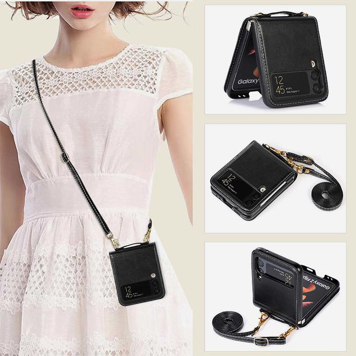 Samsung Galaxy Z Flip 3 Handyhülle, einfarbige Crossbody-Handytasche mit Kartenfach