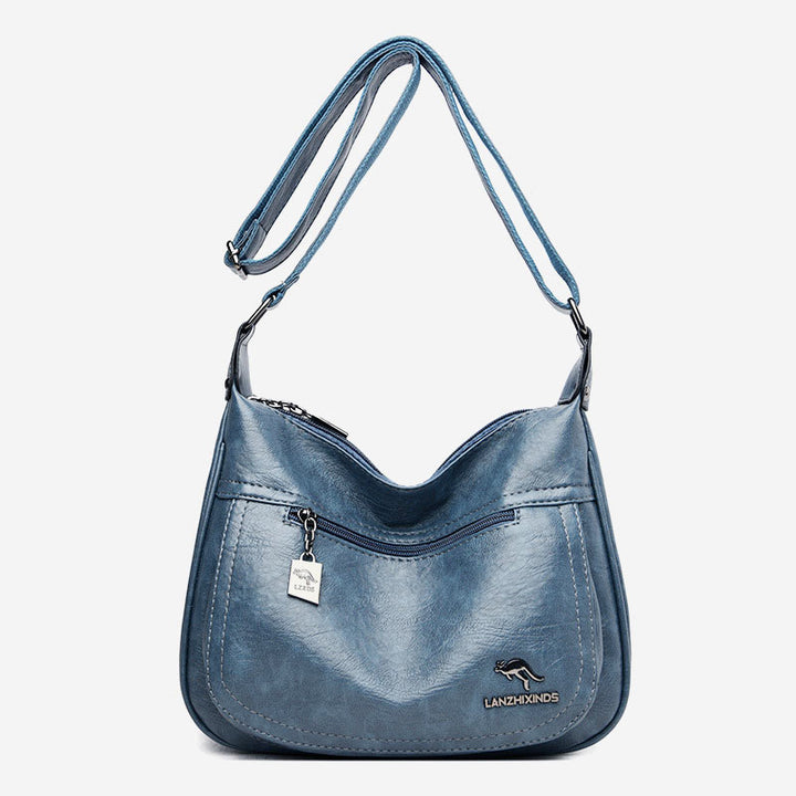 Umhängetasche mit zwei Fächern für Damen, weiches Leder, Damen-Umhängetasche
