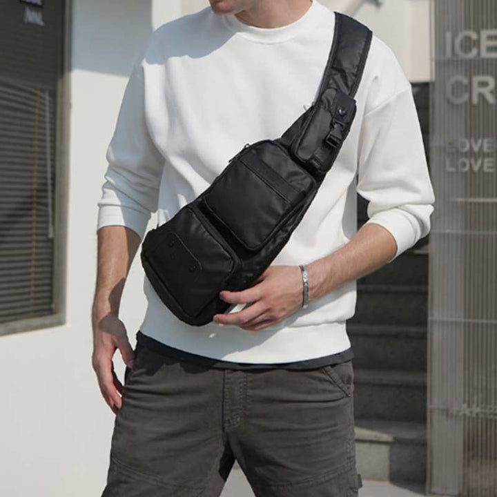 Schultertasche für Herren, Schwarz, großes Fassungsvermögen, minimalistischer Oxford-Umhängerucksack