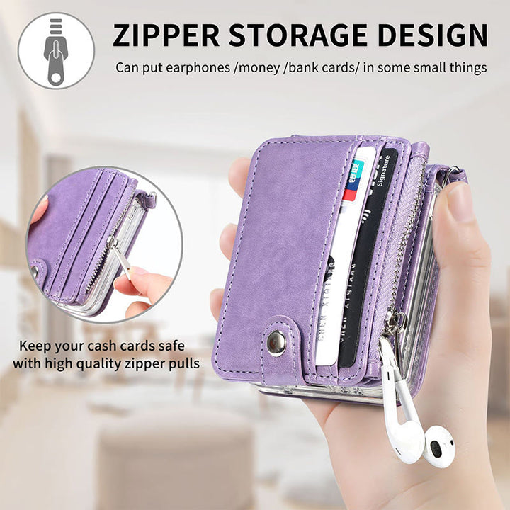 Handyhülle für Z Flip3, PU-Leder, Umhängetasche, faltbare Brieftasche