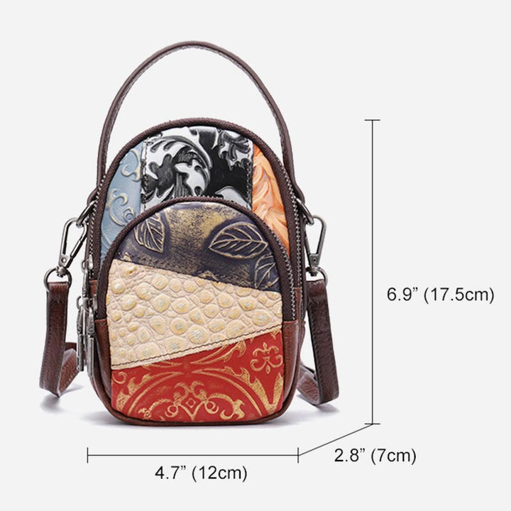 Handytasche für Damen, Umhängetasche aus Leder mit zufälligen Nähten und Farbe