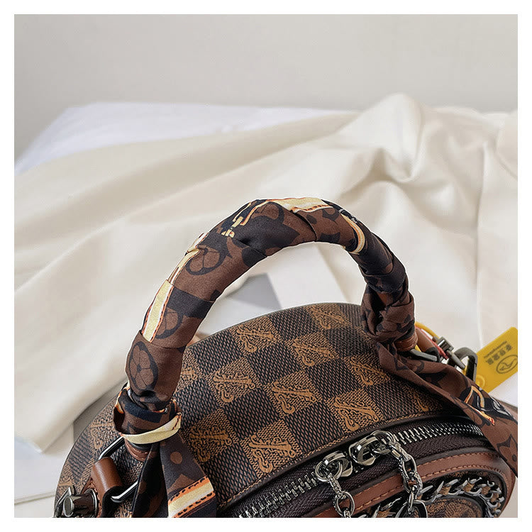 Top-Griff-Tasche für Damen Vintage breite Riemen kleine runde Tasche