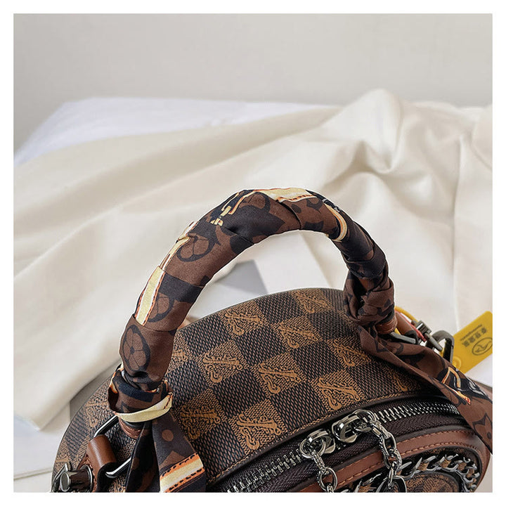 Top-Griff-Tasche für Damen Vintage breite Riemen kleine runde Tasche