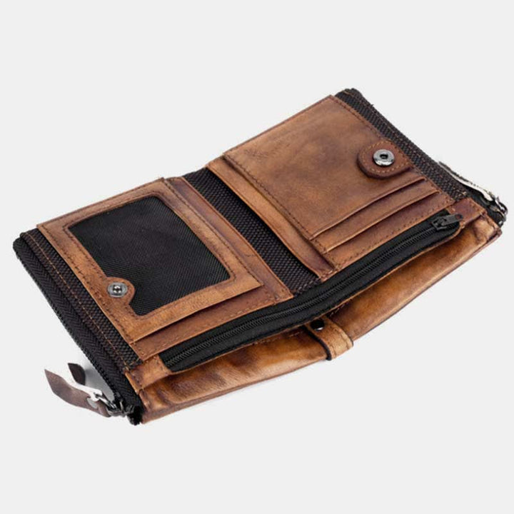 Zweifach gefaltete RFID-blockierende Lederbrieftasche, kurze Vordertaschen-Geldbörse für Herren