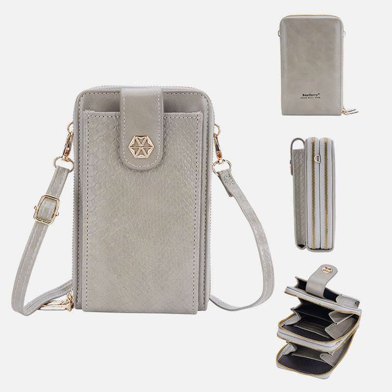 Solide Schlangenhaut-Grain-Telefontasche für Frauen Elegante Crossbody-Geldbörse