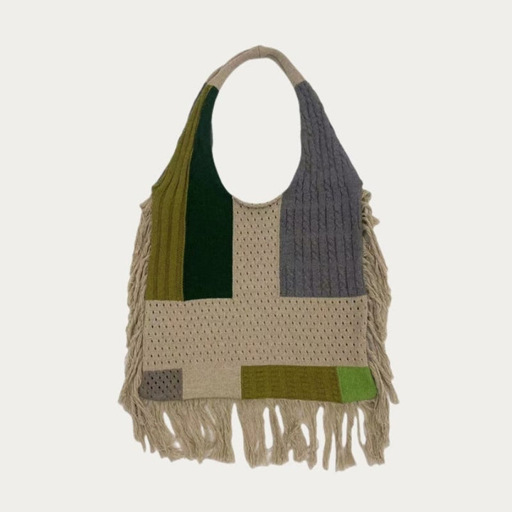 Quaste Umhängetasche für Damen Einfache Retro Gespleißte Stricktasche