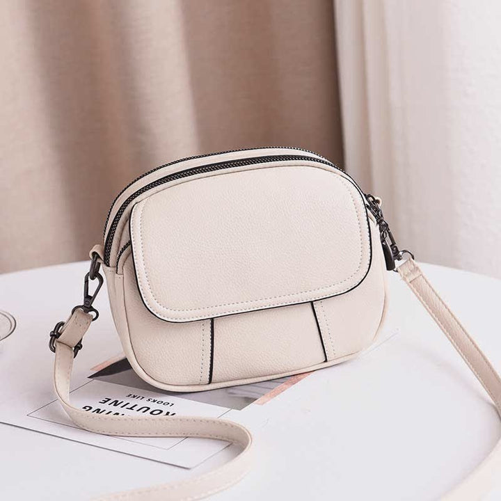 Kleine Umhängetasche mit dreifachem Reißverschluss, Leder, Handy-Geldbörse, Schultertasche