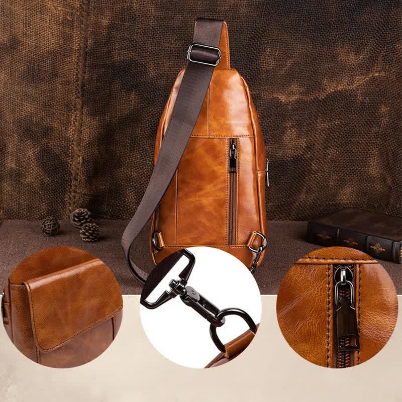 Sling-Rucksack aus echtem Leder, Retro, Mehrzweck-Umhängetasche, Schultertasche, Brusttasche