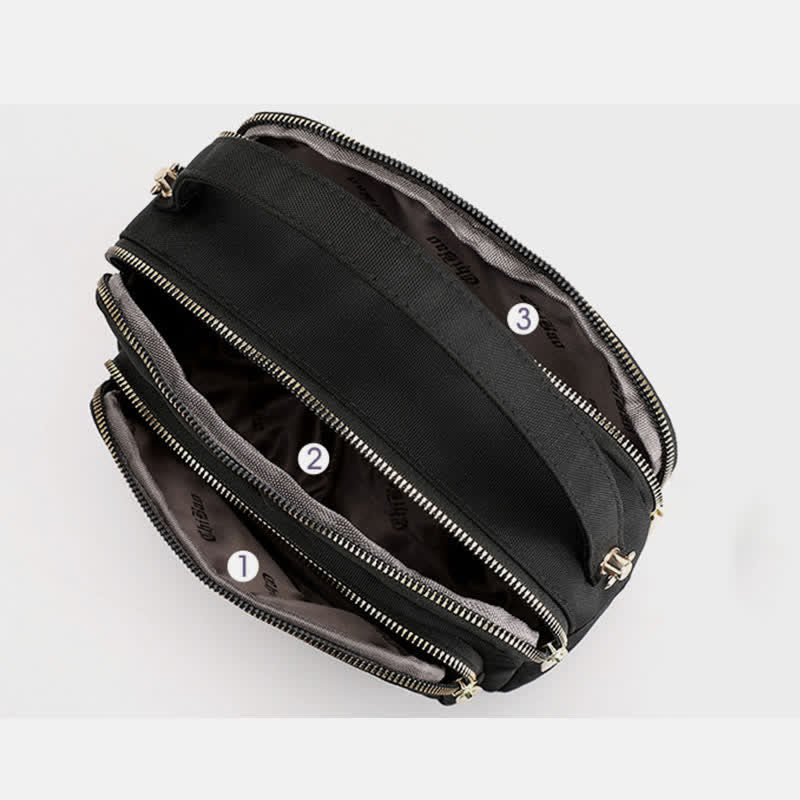 Umhängetasche mit Dreifach-Reißverschluss für Damen, wasserdichte, leichte Schulterhandtasche aus Nylon