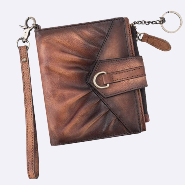 Retro-Clutch-Geldbörse für Damen, echtes Leder, mit Armband, Kreditkartenhalter