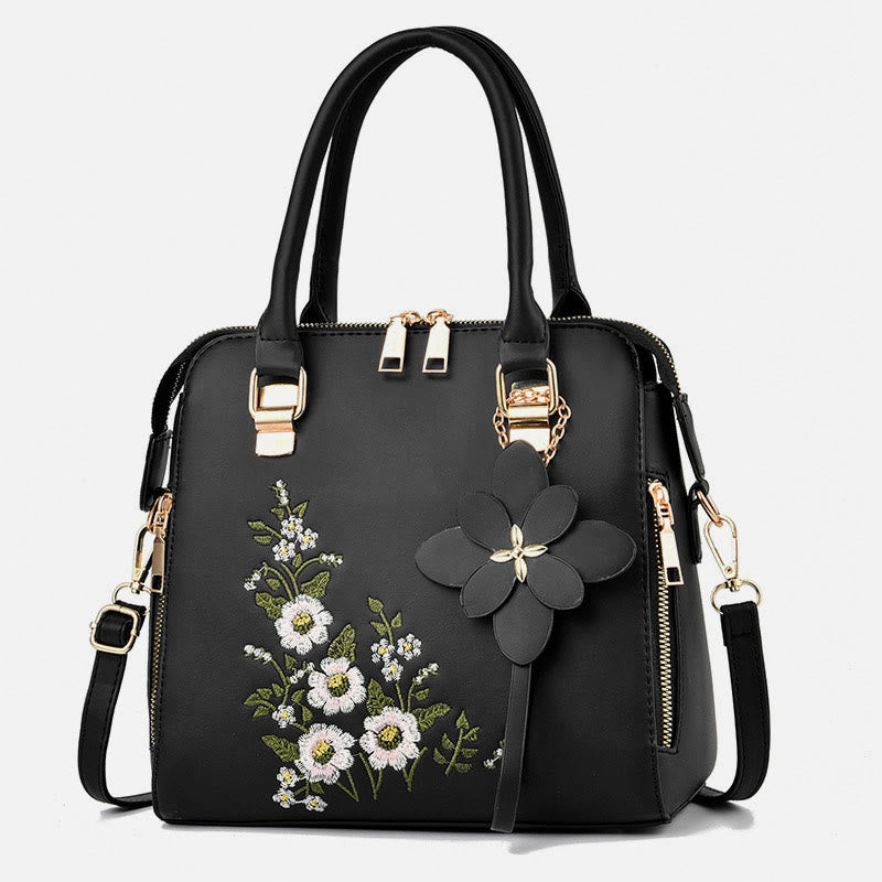 Florale Lederhandtasche für Damen, elegante Umhängetasche
