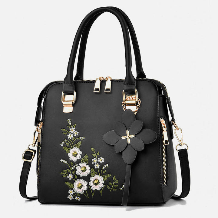 Florale Lederhandtasche für Damen, elegante Umhängetasche