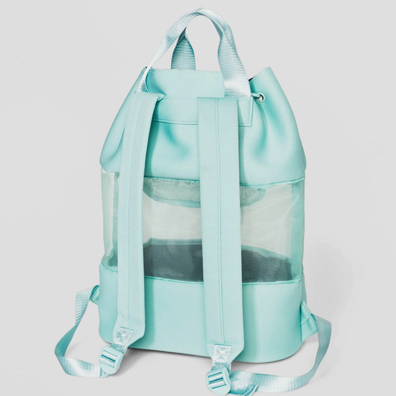 Leichter, modischer Netz-Rucksack für den Strand, Fitnessstudio, Neopren, Handtasche mit Kordelzug