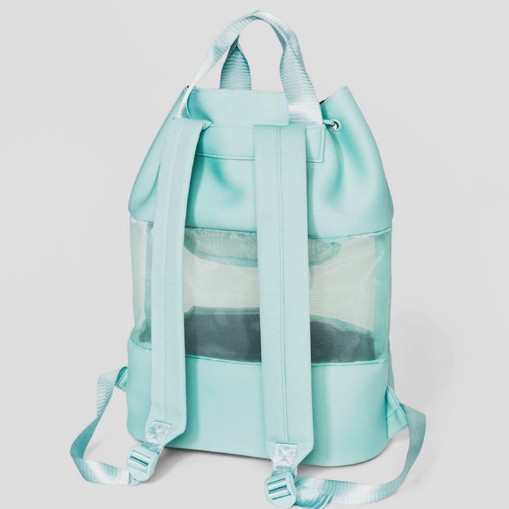 Leichter, modischer Netz-Rucksack für den Strand, Fitnessstudio, Neopren, Handtasche mit Kordelzug