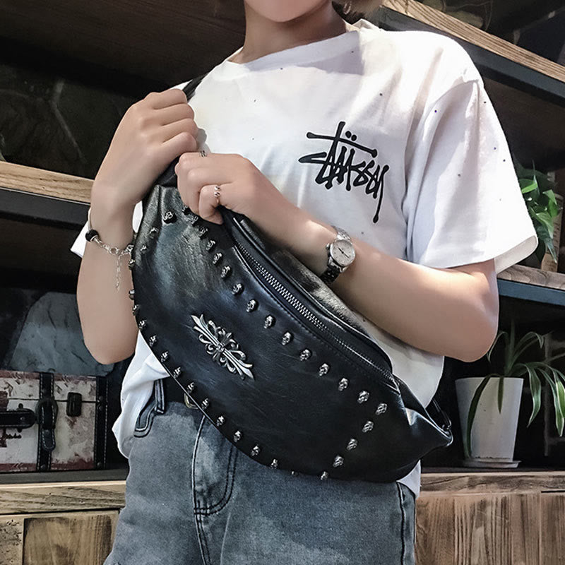 Gürteltasche für Damen und Herren, große Gürteltasche mit Totenkopf-Dekor