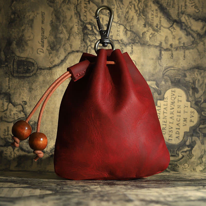 Vintage Münzgeldbörse Echtleder Beutel Brieftasche Kordelzug Aufbewahrungstasche