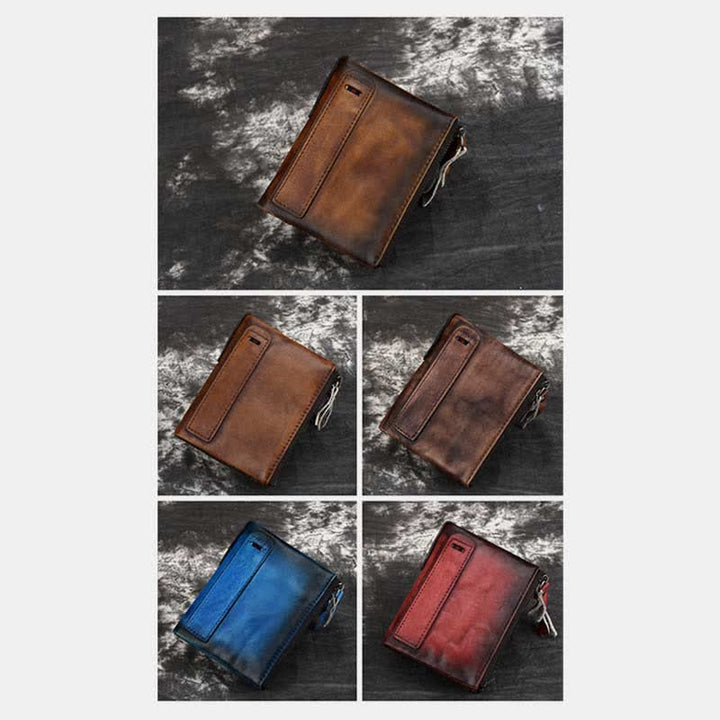 Zweifach gefaltete RFID-blockierende Lederbrieftasche, kurze Vordertaschen-Geldbörse für Herren