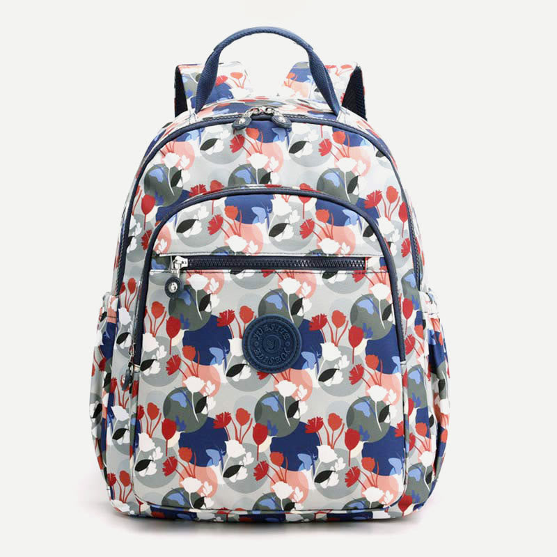 Rucksack für Damen, wasserdicht, mit mehreren Fächern, Druck, lässig, Nylon, leicht, Schultasche