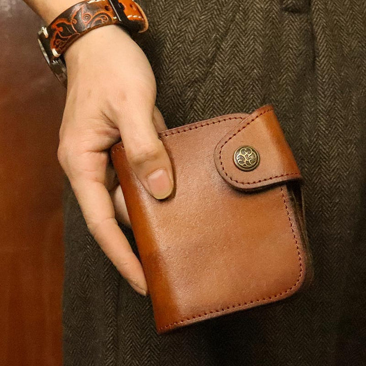Kurze Brieftasche aus Vintage-Leder, kleine, geräumige Brieftasche mit Kartenhalter für Männer