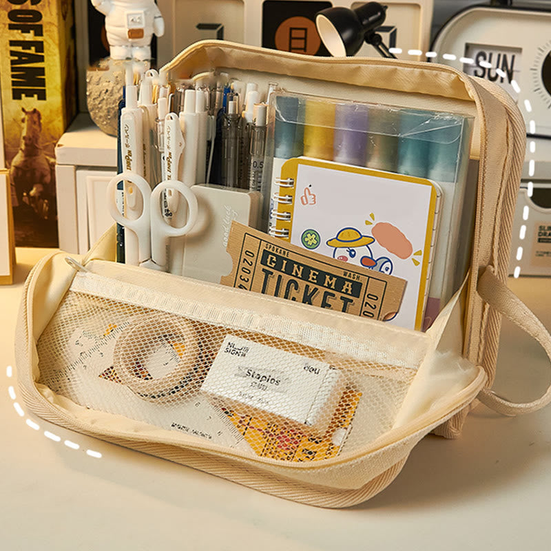 Federmäppchen für Studenten, Canvas, große Kapazität, Schreibwaren-Bleistiftbox