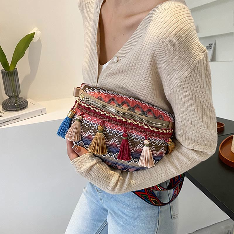 Folk Custom Sling Bag Damen Quaste Umhängetasche Brusttasche