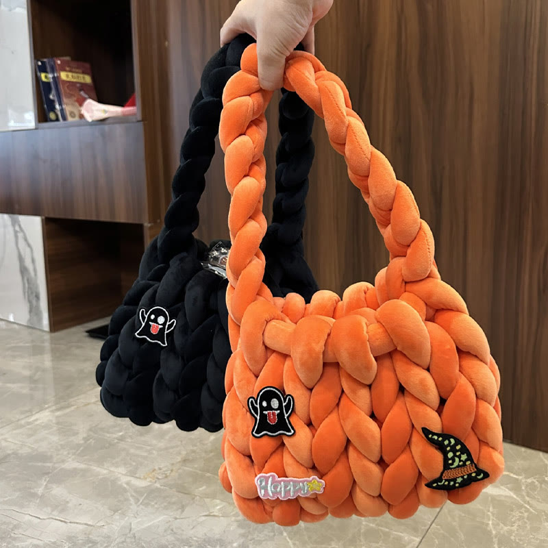 Weihnachtsfussel-Handtasche, süße Weihnachts-Schultertasche aus gedrehtem Korn