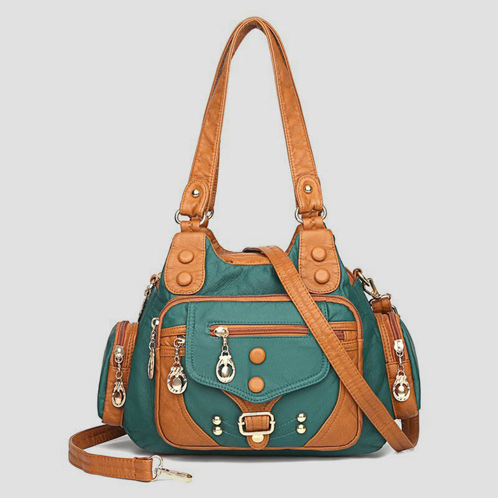 Tragetasche für Damen, Vintage, genietete Umhängetasche aus Leder mit mehreren Taschen
