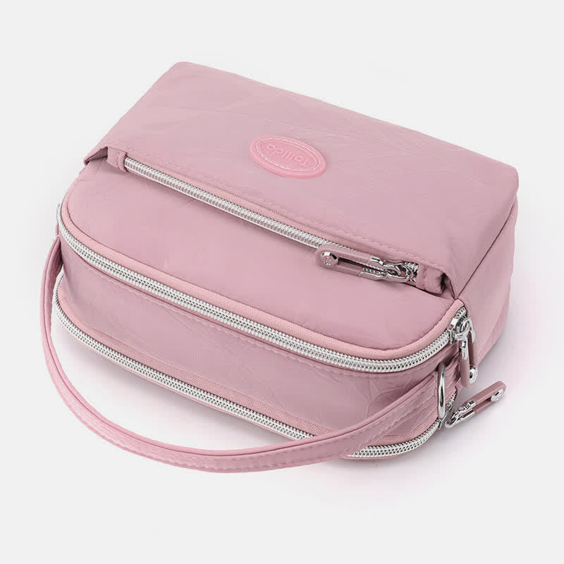 Umhängetasche für Damen, Schultertasche mit Dreifach-Reißverschluss, lässige Nylon-Geldbörse