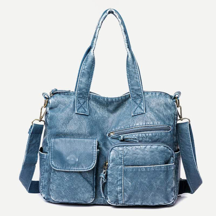 Denim Farbe Tote Handtaschen Große Kapazität Kunstleder Schulter Geldbörse
