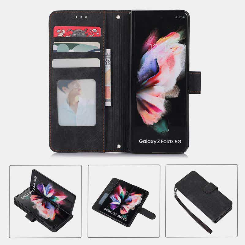 Brieftaschenhülle für Galaxy Z Fold 5/4/3 mit S-Pen-Halter und Umhängegurt