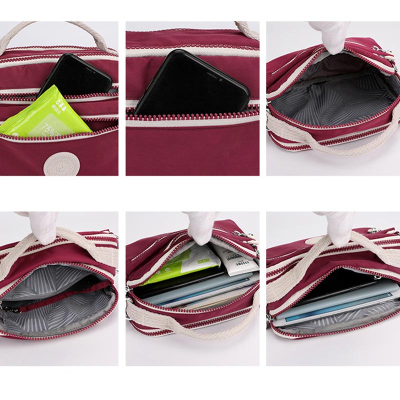 Leichte Handtasche aus Nylon mit mehreren Taschen, kleine Umhängetasche