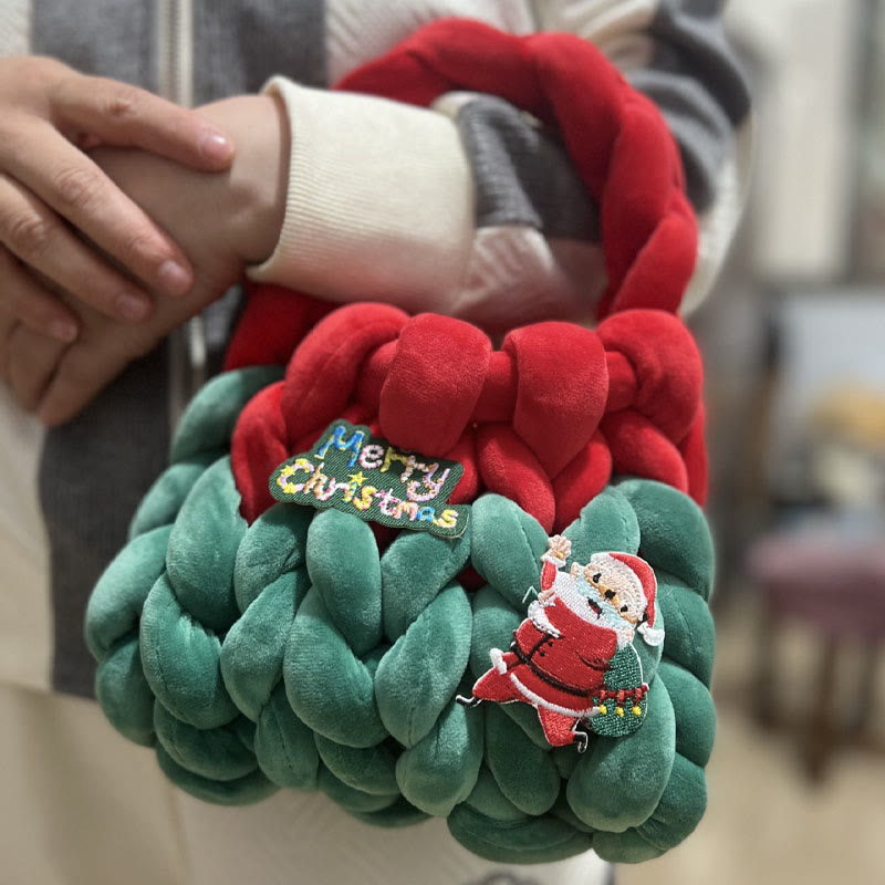 Weihnachtsfussel-Handtasche, süße Weihnachts-Schultertasche aus gedrehtem Korn