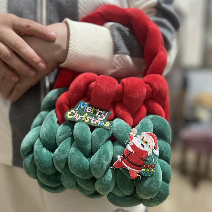 Weihnachtsfussel-Handtasche, süße Weihnachts-Schultertasche aus gedrehtem Korn