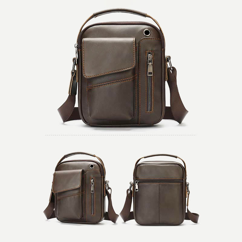 Messenger Bag für Herren, mehrere Taschen, echtes Leder, Business-Umhängetasche