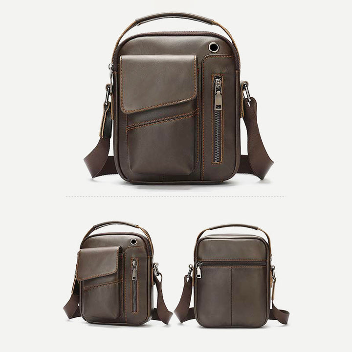 Messenger Bag für Herren, mehrere Taschen, echtes Leder, Business-Umhängetasche