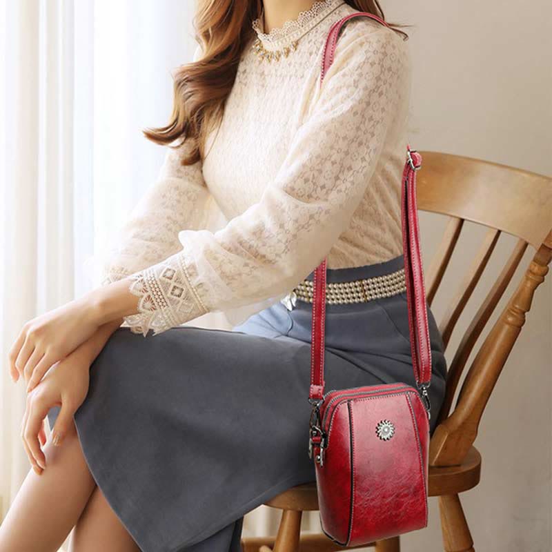 Weiche Leder-Telefontasche für Damen Crossbody Mini Bag