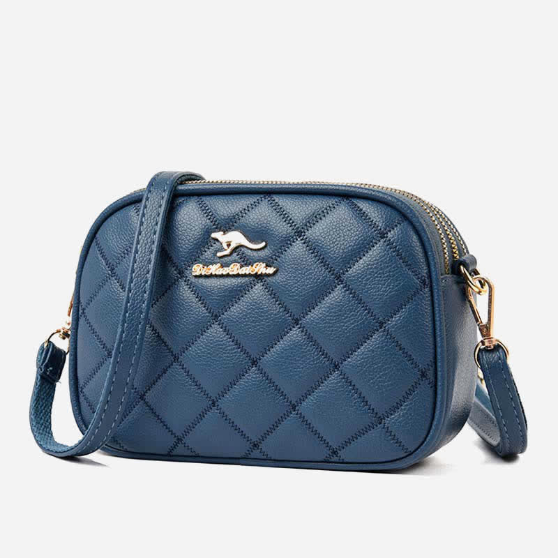 Umhängetasche mit 3 Reißverschlüssen für Damen, gestepptes Kunstleder, kleine Schultertasche