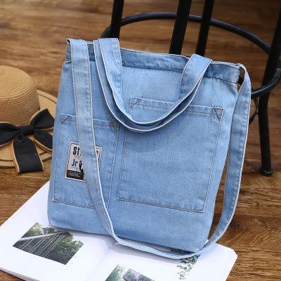 Denim Tote für Ausflüge Retro Canvas zerrissene Umhängetasche - # A - Himmelblau - image 0