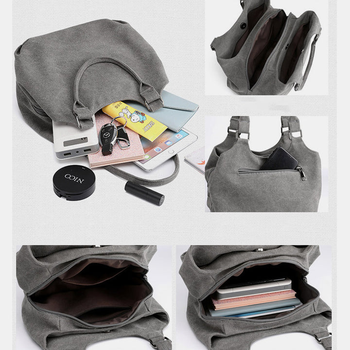 Tragetasche aus Canvas mit drei Fächern, leicht, funktional, Hobo-Handtasche